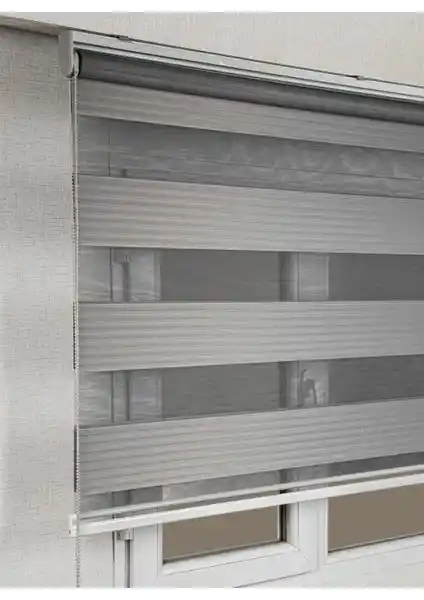 Bizden Perde Gri Geniş Pileli Zebra Stor Perde Modern ve Şık Tasarım ile Kolay Montaj