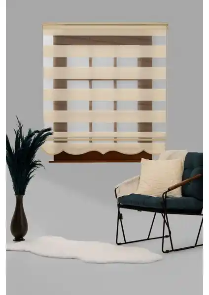 Blind-X Geniş Plise Stor Zebra Perde Krem Renkli Modern ve Dayanıklı Tasarım