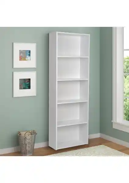 BMdekor Lilium 5 Raflı Beyaz Dekoratif Kitaplık Modern İç Mekanlar İçin