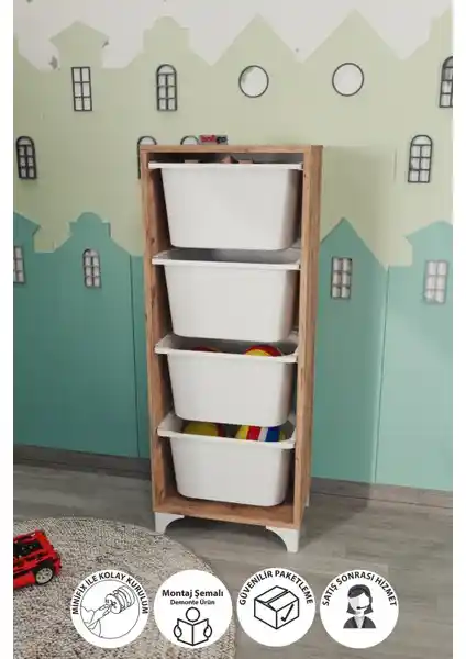 Bofigo 4 Sepetli Çok Amaçlı Oyuncak Dolabı Gelişmiş Tasarım ve Dayanıklı Malzeme ile