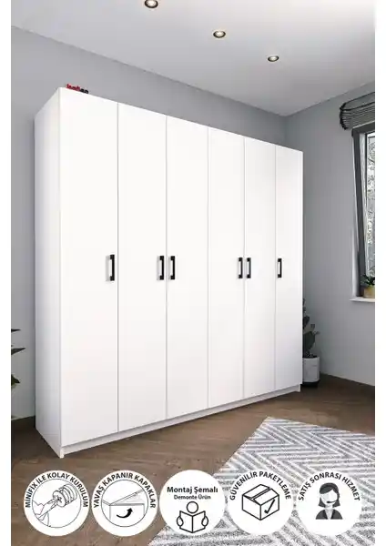 Bofigo 6 Kapaklı 16 Raflı Modern Gardırop: Dayanıklı ve Şık Depolama Çözümü