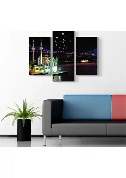 Boğaz Köprüsü ve Ortaköy Temalı Kanvas Tablo Saatleri Modern Dekorasyon İçin Uygun