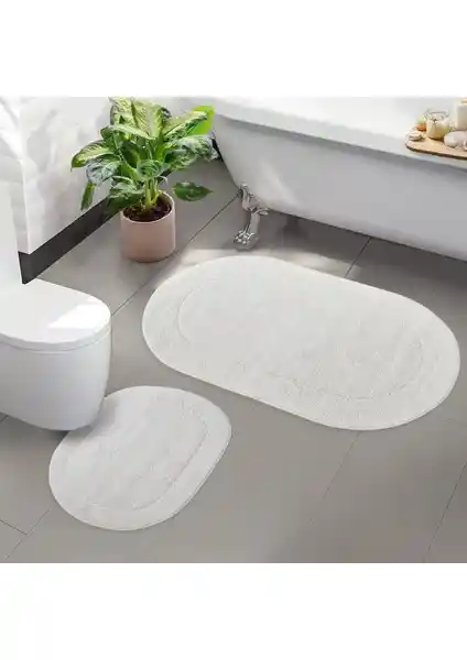 Bonny Home 2'li Rixos Kaymaz Taban Banyo Paspası ve Halısı Seti Krem Renkli Şık Tasarım