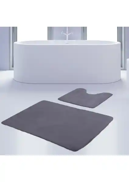 Bonny Home 2'li Unicolor Gri Banyo Paspası ve Halısı Seti Modern ve Güvenli Tasarım