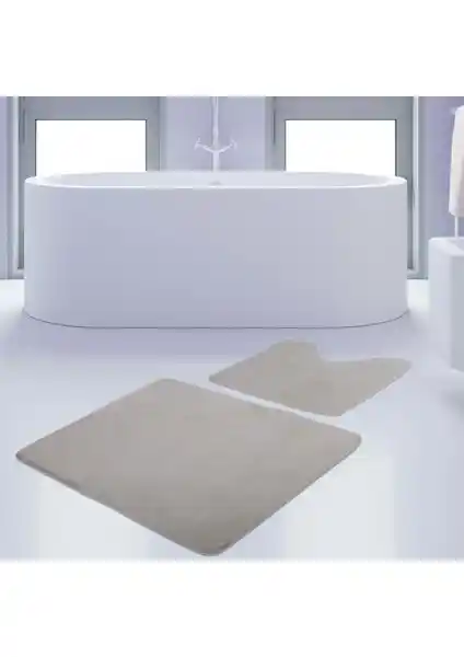 Bonny Home 2'li Unicolor Krem Renk Kaymaz Taban Banyo Paspası ve Halısı Seti