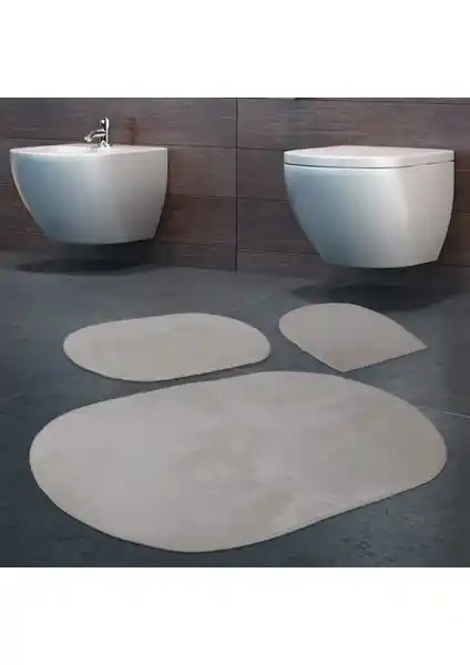 Bonny Home 3'lü Rixos Krem Rengi Kaymaz Taban Banyo Paspası ve Halısı Seti