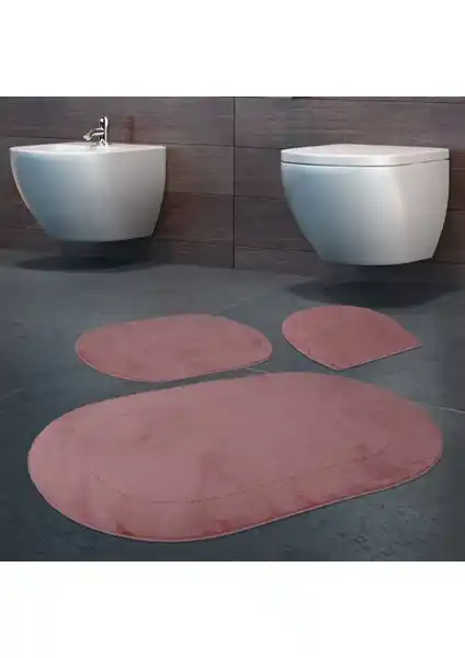 Bonny Home 3'lü Rixos Pudra Banyo Paspası ve Halısı Seti Yumuşak ve Kaymaz Tasarım