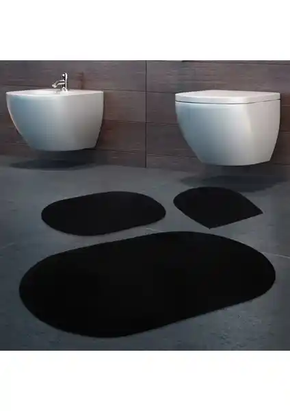 Bonny Home 3'lü Rixos Siyah Kaymaz Taban Banyo Paspası ve Halısı Seti