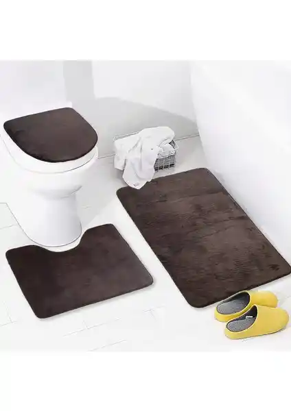 Bonny Home 3'lü Unicolor Kahverengi Banyo Paspası ve Halısı Seti Modern ve Kullanışlı Tasarım