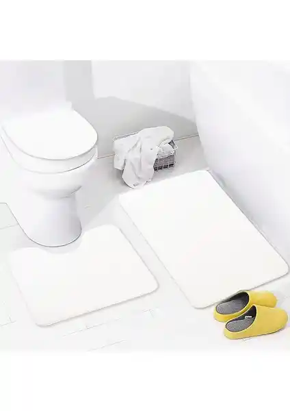 Bonny Home 3'lü Unicolor Krem Renk Kaymaz Banyo Paspası ve Halısı Seti