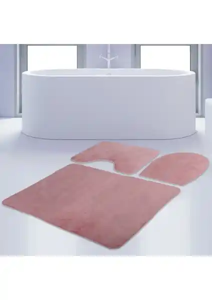 Bonny Home 3'lü Unicolor Pembe Kaymaz Taban Banyo Paspası ve Halısı Seti Özetleri
