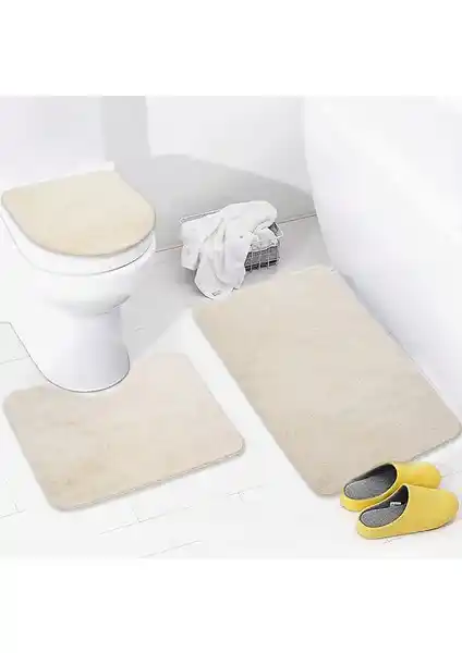 Bonny Home 3'lü Vizón Renkli Kaymaz Taban Banyo Paspası ve Halısı Seti