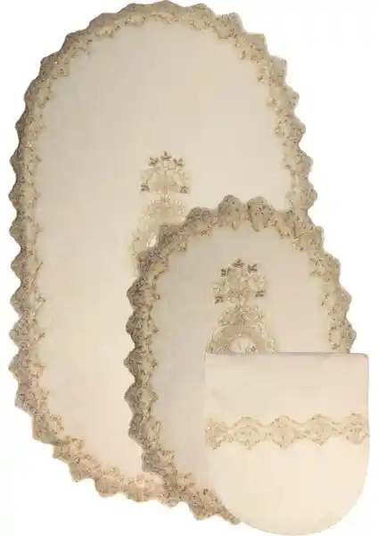 Bonny Home Lisa Krem 3'lü Dantelli Klozet Takımı ve Banyo Seti Estetik ve Kullanışlı Tasarım