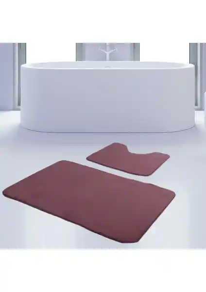 Bonny Home Mürdüm Renkli Kaymaz Taban Banyo Paspası ve Halısı Seti 2'li