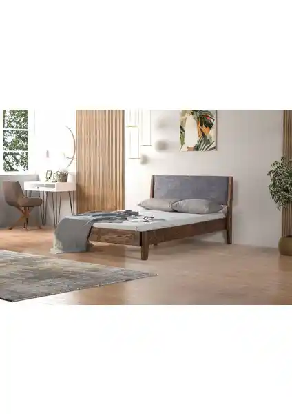 Brady Mobilya Berxo Puflu Ahşap Karyola Ceviz Renk Modern ve Dayanıklı Tasarım