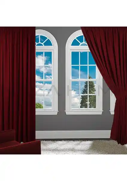 Brillant Fon Perde Kırmızı Kadifemsi Dokulu – Modern ve Şık Dekorasyon İçin Uygun