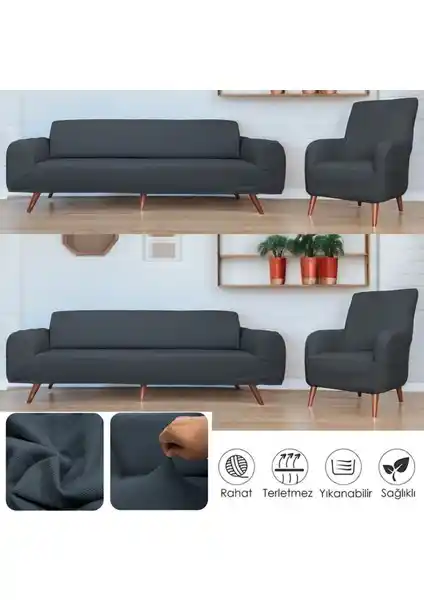Btf Home Streç Lastikli 3 ve 1 Koltuk Örtüsü Takımı Ev Dekorasyonunu Yeniler