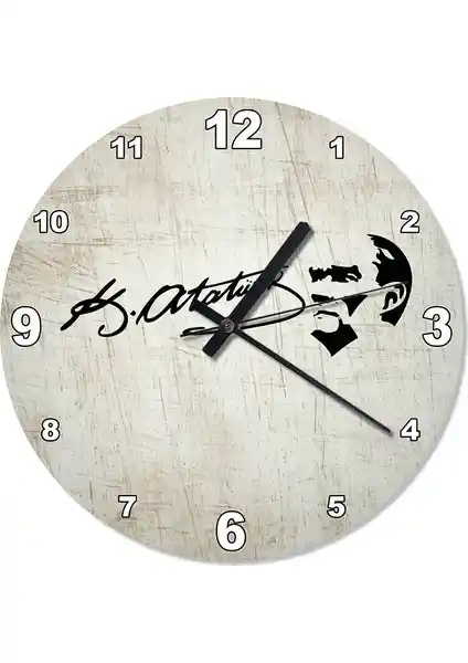 Cakasepetim Çizik Zeminde Atatürk İmza Tasarımlı Modern Duvar Saati 75-90 karakter