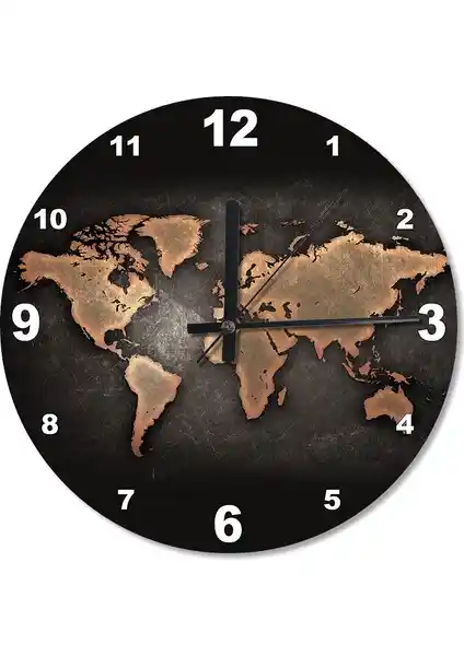 Cakasepetim Siyah Dünya Haritası Baskılı Modern Duvar Saati Dekorasyon İçin