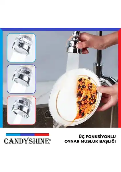CandyShine Üç Fonksiyonlu 360° Döner Krom Musluk Başlığı İnceleme ve Özellikleri
