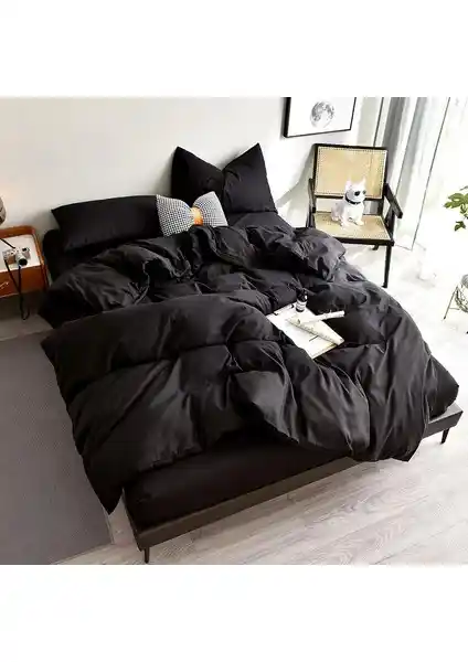 Caqqa Siyah Pamuk Çarşafı Lastikli Çift Kişilik Nevresim Takımı: Şıklık ve Konforun Buluşması