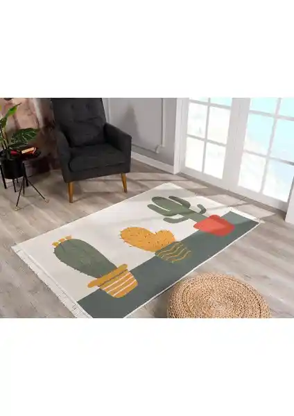 Caretta Home 120x180 Kaktüs Desenli Dokuma Kilim: Modern ve Dayanıklı İç ve Dış Mekan Kullanımı