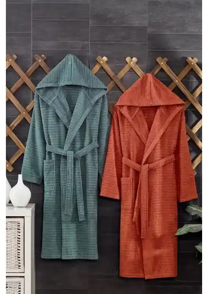 Casnack Quina 2Li Kapüşonlu Oversize Bornoz Seti Şıklık ve Konfor Sunar