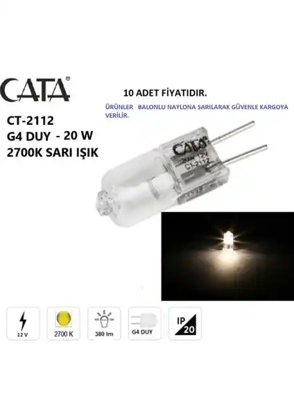 Cata 10 Adet CT-2112 12V 20W Kapsül Ampul - Estetik ve Enerji Verimli Aydınlatma Çözümü