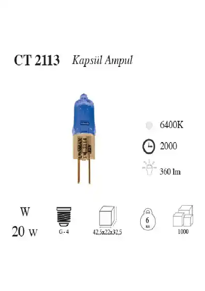 Cata CT-2113 1220W Kapsül Ampul G4 Duy Beyaz Işık ve Enerji Tasarrufu Özellikleriyle