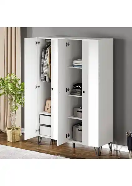 Ceramical GRM4 4 Kapaklı Ayaklı Dolap Gardrop Modern ve Fonksiyonel Depolama Ünitesi