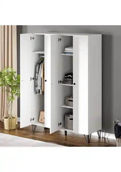 Ceramical GRM4 4 Kapaklı Beyaz Sunta Gardrop Modern Tasarım ve Geniş Depolama Alanı