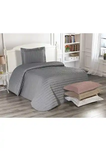 Çeyiz Diyarı Meltem Tek Kişilik Gri Yatak Örtüsü Modern ve Şık Tasarım, Kolay Bakım