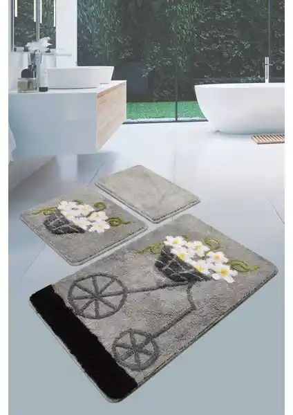 Chilai Home Alaçatı 3'lü Banyo Takımı Seti Gri Modern ve Dayanıklı Tasarım