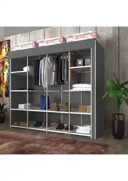 CimriKese Gri Çift Kapaklı Bez Dolap: Geniş Depolama ve Modern Tasarım Özellikleri