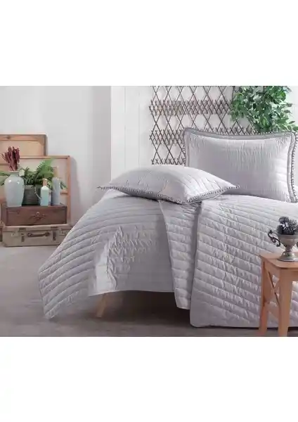 Clasy Pedra V2 Gri Tek Kişilik Yatak Örtüsü ve Kapitoneli Yastık Kılıfı Seti