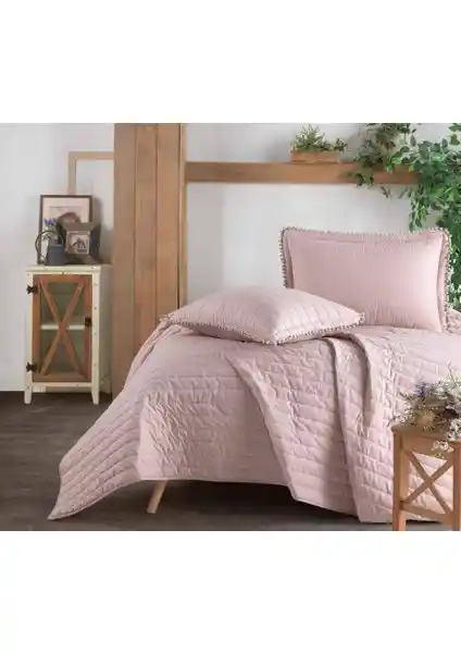 Clasy Pedra V3 Pudra Yatak Örtüsü Çift Kişilik 260x240 cm ve Kapitoneli Yastık Kılıfı Seti