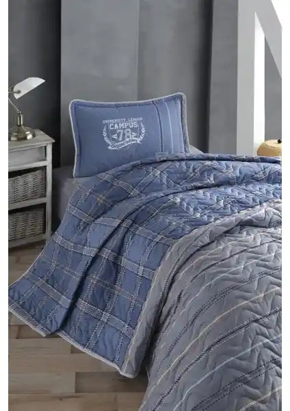 Clasy Ranforce Yatak Örtüsü Tek Kişilik Campus V2 Mavi Konfor ve Şıklık Sunan Modern Tasarım