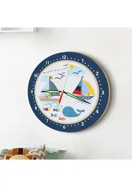 Çocuk Odası İçin Fosforlu Gece Parlayan Denizci Temalı Duvar Saati