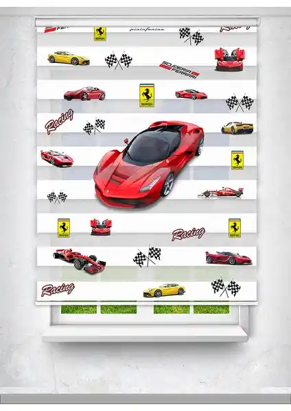 Çocuk Odası İçin Renkli Ferrari Baskılı Zebra Perde Tasarımı ve Özellikleri