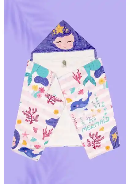 Çocuklar İçin Renkli ve Dayanıklı Kapşonlu Deniz Kızı Plaj Havlusu