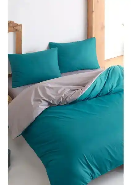 Colorpool Dijital Passage Koyu Nefti-Gri Nevresim Takımı Modern ve Dayanıklı Pamuklu Yatak Seti