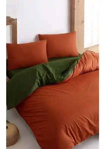 Colorpool Go Earth Koyu Tarçın ve Koyu Yeşil Nevresim Takımı - Doğal ve Şık Tasarım