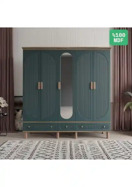 Comiet Soho 5 Kapaklı Aynalı Çekmeceli MDF Gardrop Geniş Depolama ve Modern Tasarım