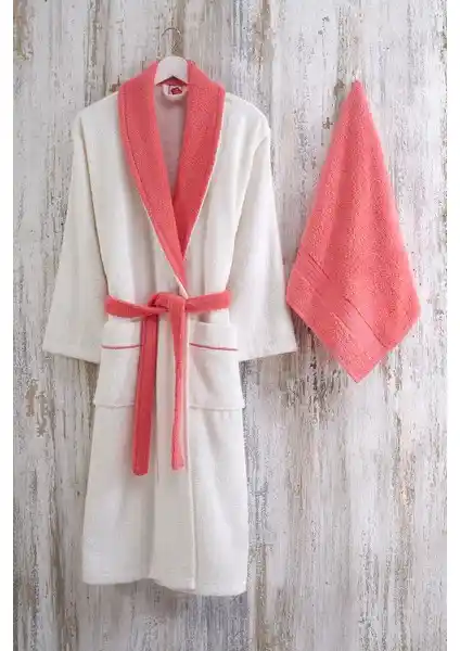 Cotton Box Daily Bayan Bornoz Seti Krem-Mercan Renkli, Yüksek Emicilik ve Şıklık Sunar