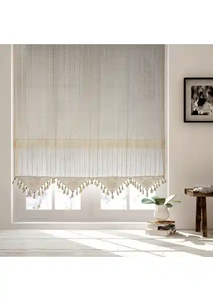 Cotton Studio Pamuklu Ara Güpürlü Natural Çizgili Tül Perde Ev Dekorasyonunda Şıklık ve Dayanıklılık