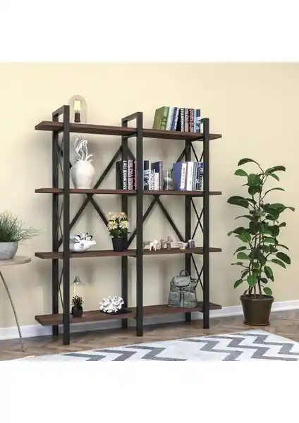 Cunda Metal Kitaplık Ceviz: Modern ve Dayanıklı Depolama Çözümü