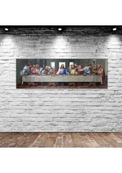 Da Vinci'nin Son Akşam Yemeği Kanvas Tablo 100x35cm Modern ve Klasik Dekorasyon İçin Uygun