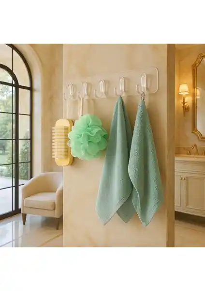 Davet 5'li Şeffaf Kendinden Yapışkanlı Kapı ve Duvar Askısı, Modern ve Güçlü Tasarım