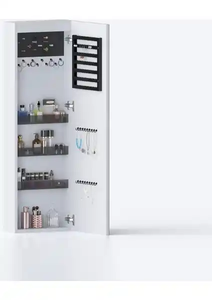 Decobox Paris Boy Aynalı Takı Dolabı Beyaz Modern ve Fonksiyonel Tasarım