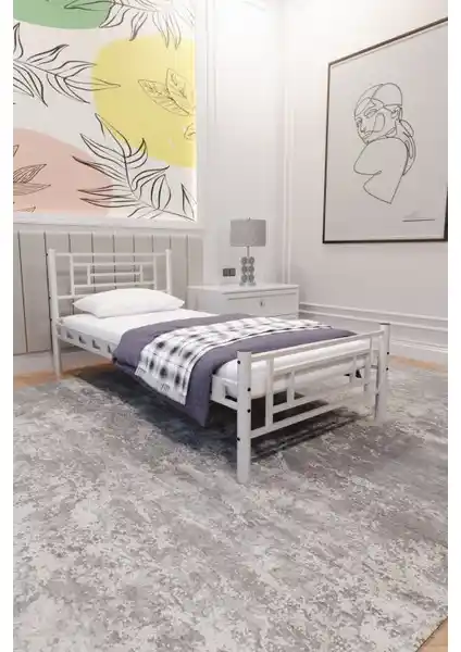 Decofer Agora Tek Kişilik Beyaz Metal Karyola Modern ve Dayanıklı Yatak Çerçevesi